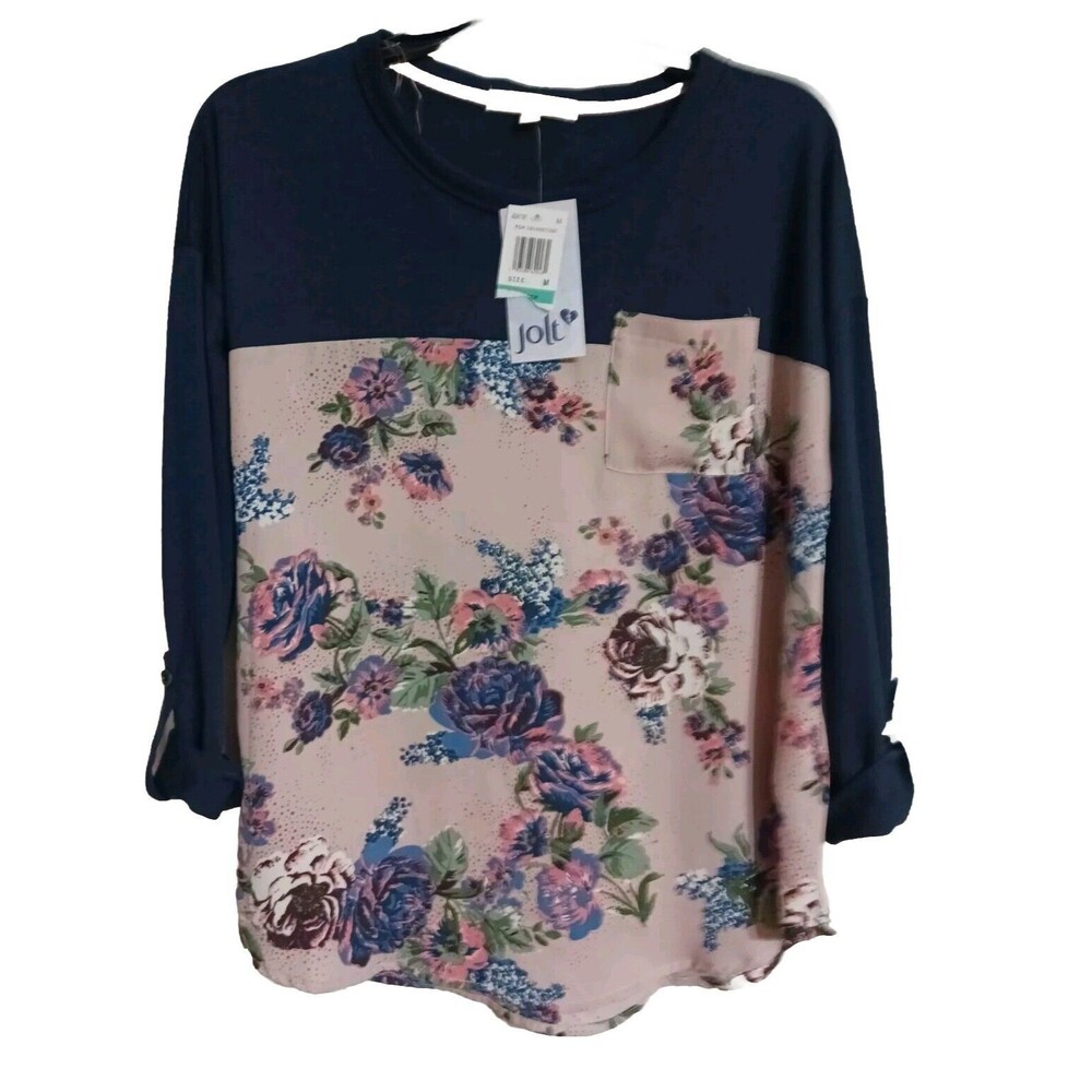 NWT Women's/Jr Girls JOLT 3/4 Sleeve Roll Tab Top Size M Blouse